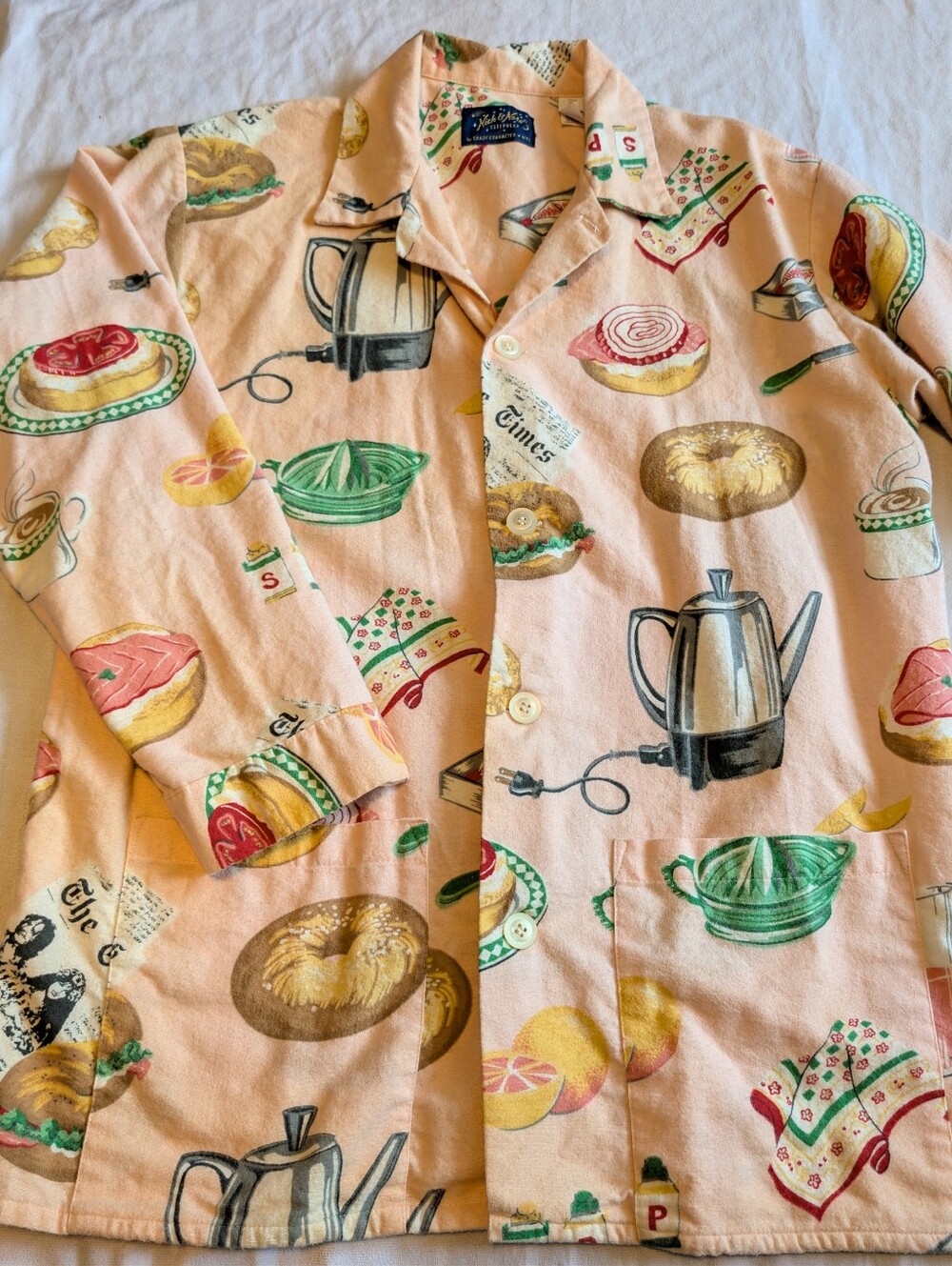 Nick & Nora Shady Characters Locks & Bagel Breakfast Pajama Top Size M Retro